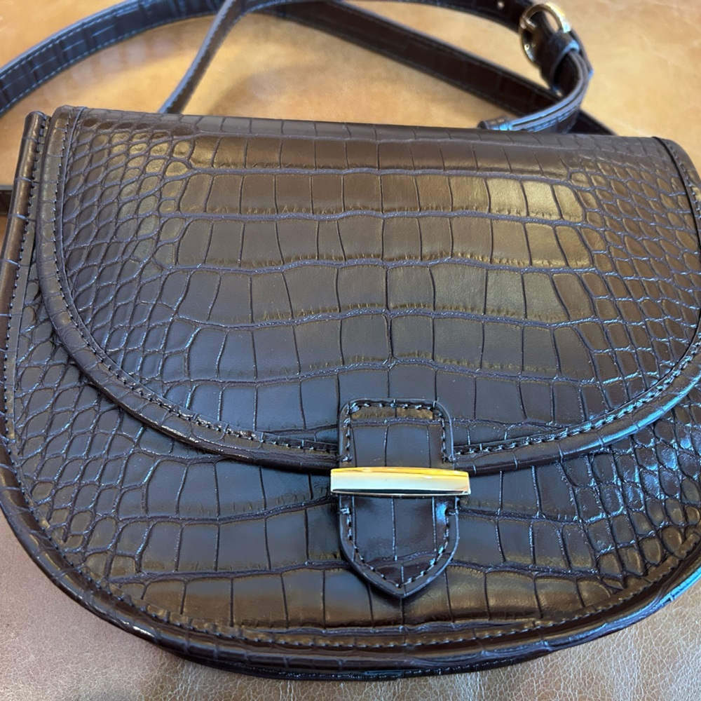 J. Crew Dark Brown Crocodile-Embossed Crossbody Bag  NWT